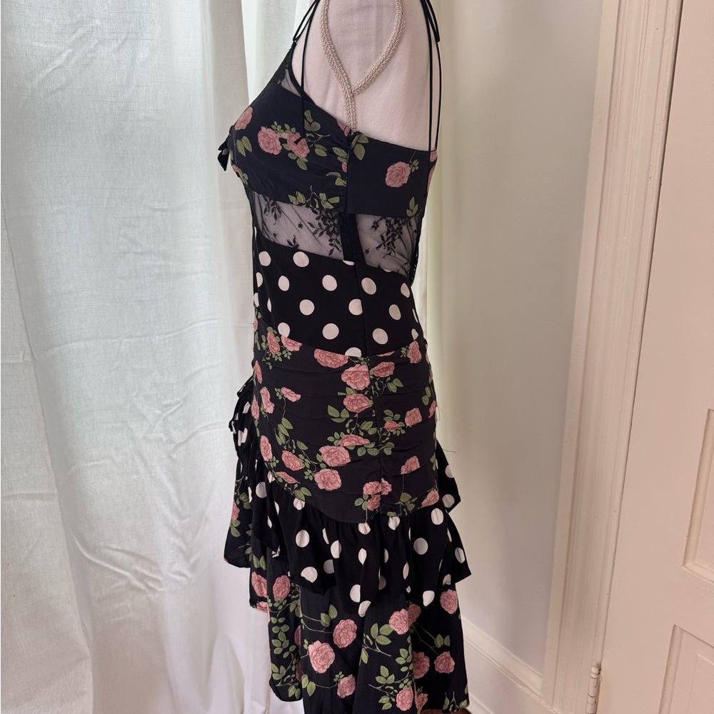 For Love And Lemons Pink and White Asymmetrical Ruffled Cocktail Dress - Picture 2 of 5